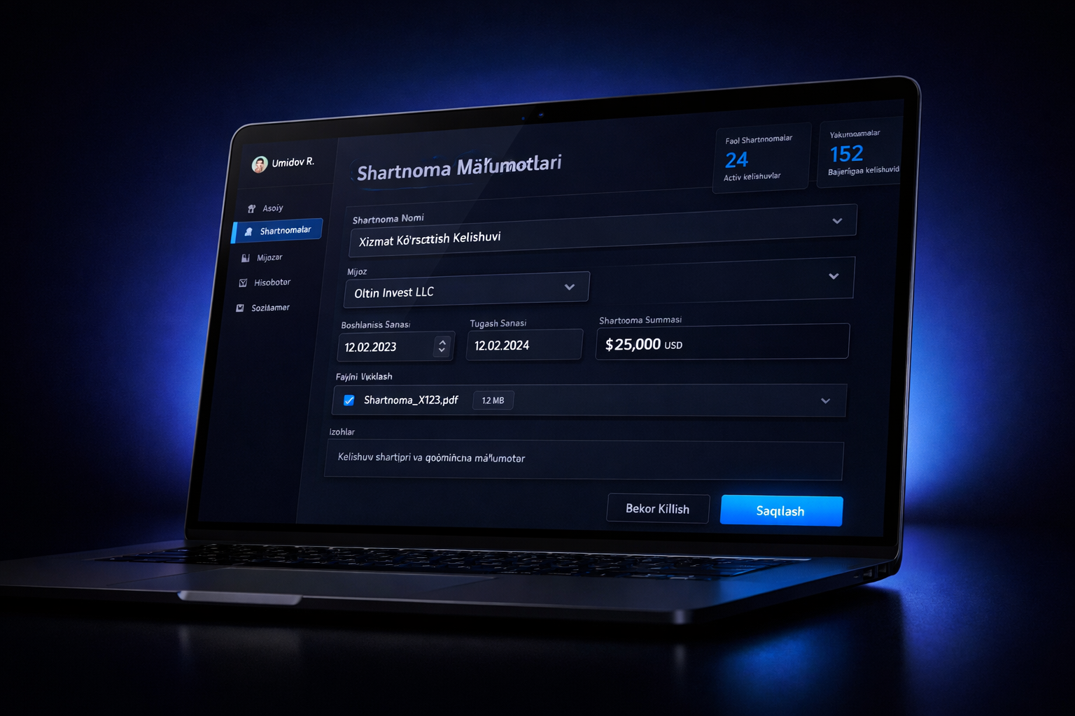 Kabinetim.uz dashboard